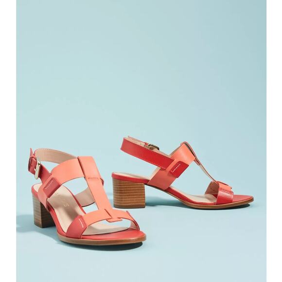Anthropologie Pyramidis Coral Color Block Heel Leather Sandal Euro 40 US 9 NEW - Picture 3 of 8